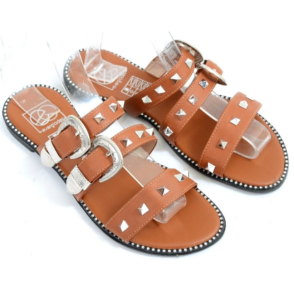 Everglades Women's 9 Western Buckle Cowgirl Slip-On Flat Sandals Festival Rodeo